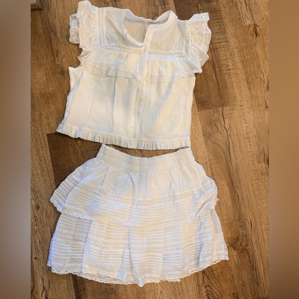 White Lace Trim Blouse and Skirt Set